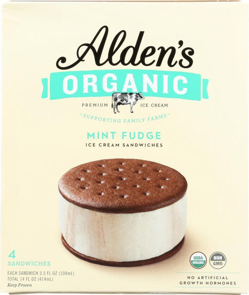 Aldens Organic: Ice Cream Sandwich Chocolate Organic Mint Fudge, 4 Pk