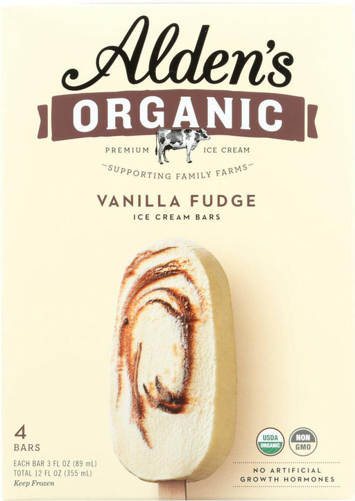 Aldens Organic: Ice Cream Bar Vanilla Fudge, 4 Pk