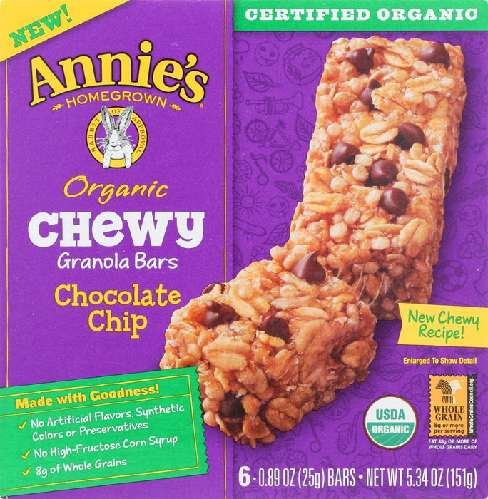 Annies Homegrown: Organic Chewy Granola Bars Chocolate Chip, 6 Pk (5.34 Oz)