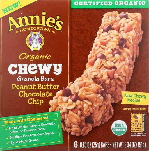 Annies Homegrown: Organic Chewy Granola Bars Peanut Butter Chocolate Chip, 6 Pk (5.34 Oz)