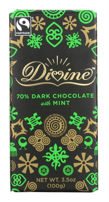 Divine Chocolate: Chocolate Bar Dark 70% Mint, 3.5 Oz