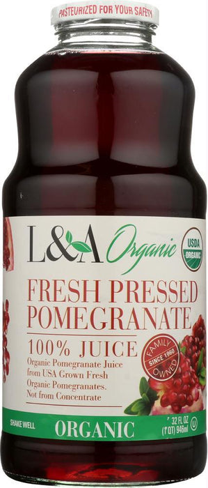 L & A Juice: Fresh Pressed Pomegranate Organic Juice 32 Oz