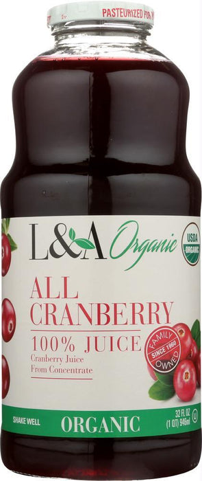 L & A Juice: Organic All Cranberry Juice 32 Oz