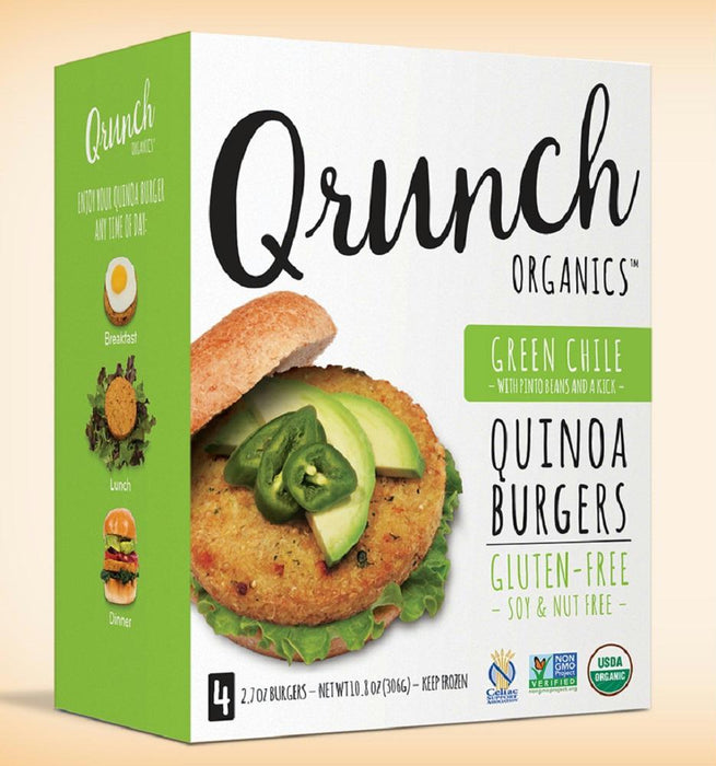 Qrunch: Quinoa Burgers Green Chile With Pinto Beans, 10.8 Oz