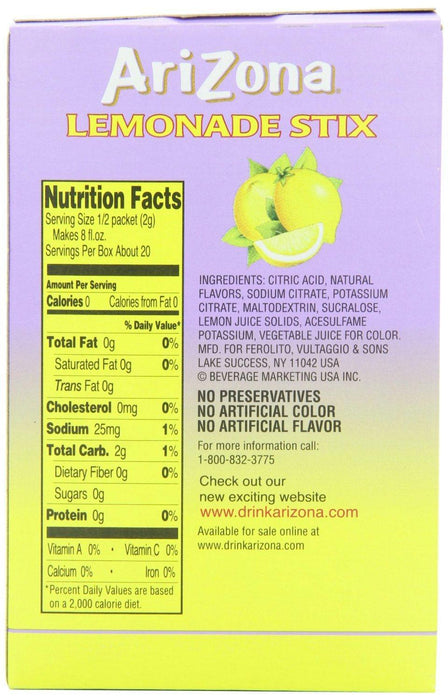 Arizona: Lemonade Sugar Free 10 Stix, 1.4 Oz