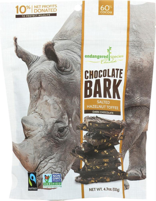 Endangered Species: Chocolate Bark Dark Chocolate Salted Hazelnut Toffee, 4.7 Oz