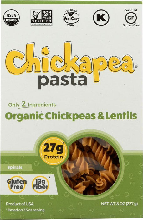 Chickapea: Organic Chickpea And Red Lentil Pasta, Spirals (8.000 Oz)