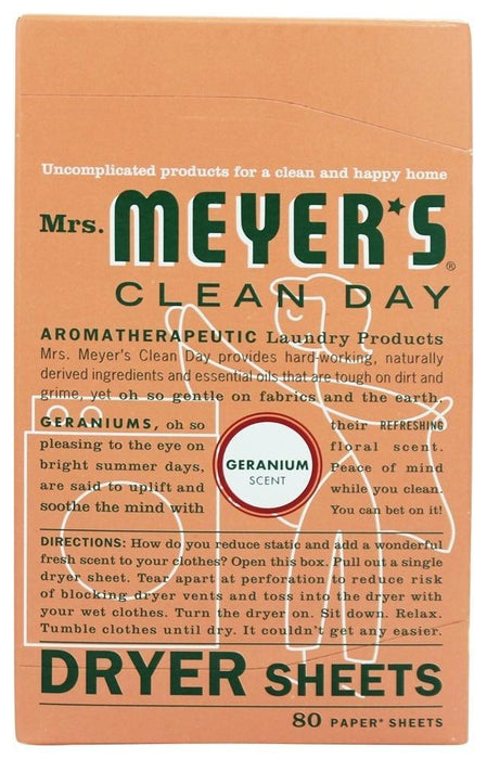 Mrs. Meyer's: Clean Day Dryer Sheets Geranium Scent, 80 Sheets