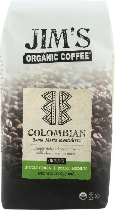 Jims Organic Coffee: Coffee Ground Columbian Organic, 12 Oz