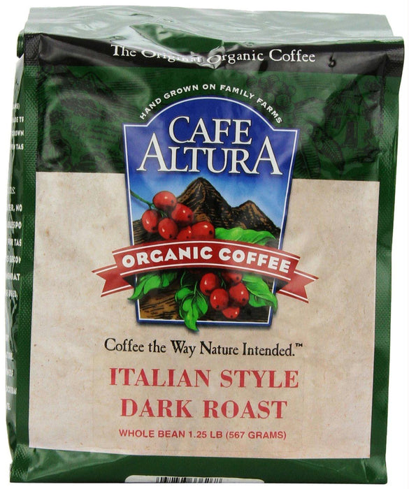 Cafe Altura: Organic Dark Roast Whole Bean Coffee Italian Style, 1.25 Lb