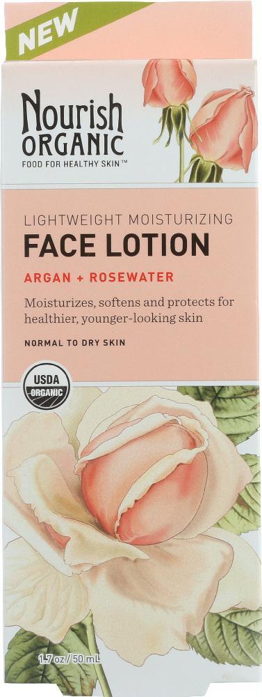 Nourish Organic: Lightweight Moisturizing Face Lotion Argan + Rosewater, 1.7 Oz