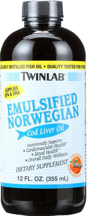 Twinlab: Emulsified Norwegian Cod Liver Oil Orange, 12 Oz