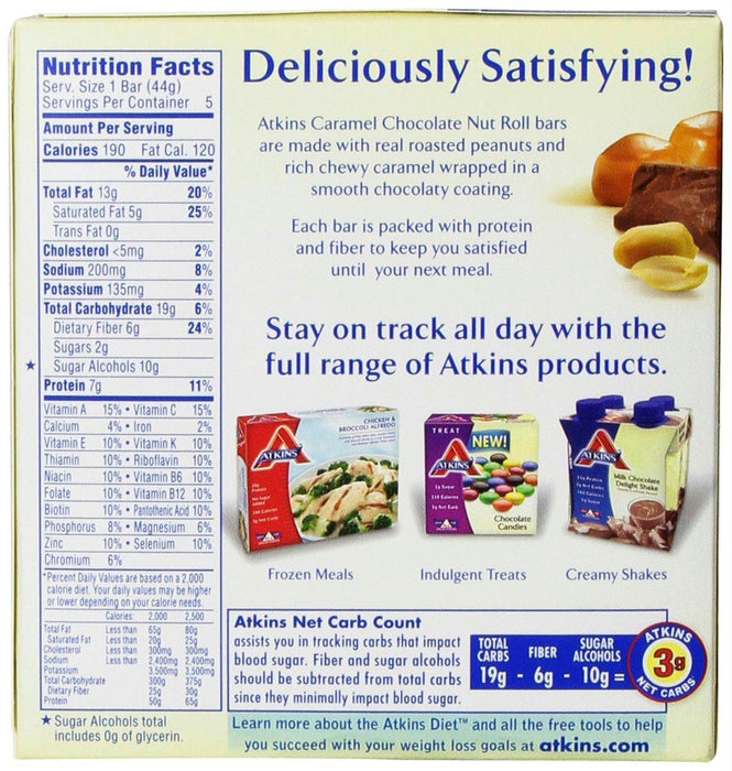 Atkins: Snack Bar Caramel Chocolate Nut Roll (5x1.6oz Bars), 8 Oz