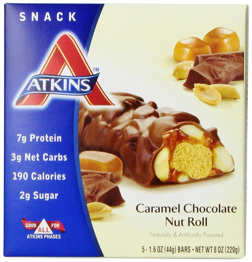 Atkins: Snack Bar Caramel Chocolate Nut Roll (5x1.6oz Bars), 8 Oz