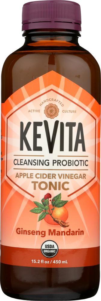 Kevita: Organic Cleansing Probiotic Apple Cider Vinegar Tonic Ginseng Mandarin, 15.2 Oz