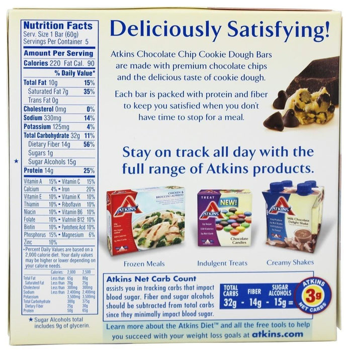 Atkins: Meal Bar Chocolate Chip Cookie Dough (5x2.1oz Bars), 10.5 Oz