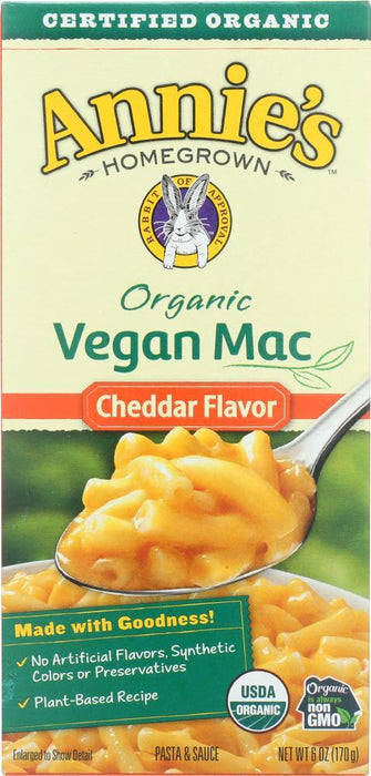 Annies Homegrown: Organic Vegan Mac Cheddar Flavor, 6 Oz