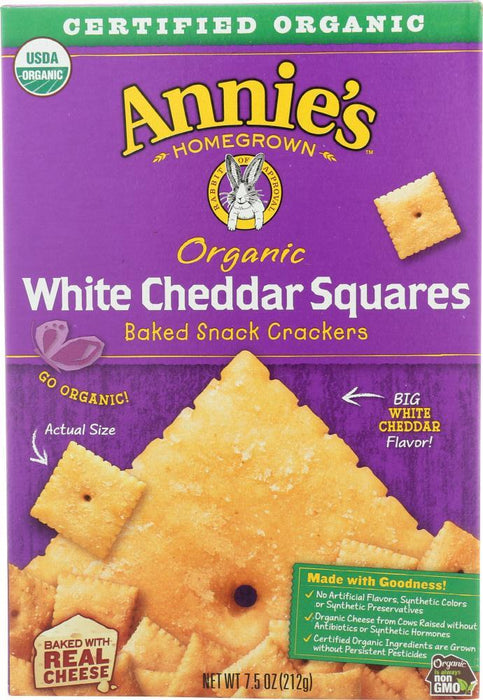 Annies Homegrown: Organic White Cheddar Squares Crackers, 7.5 Oz