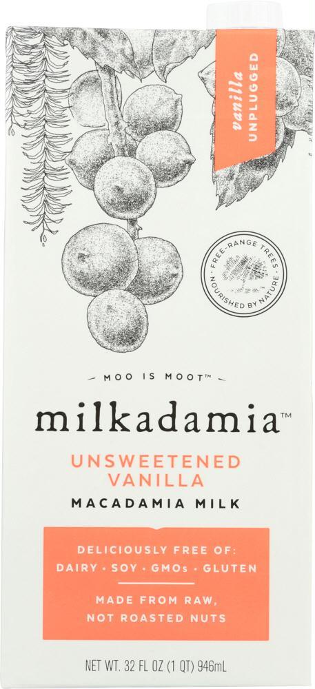 Milkadamia: Unsweetened Vanilla Macadamia Milk, 32 Fo