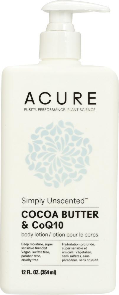 Acure: Simply Unscented Body Lotion Cocoa Butter & Coq10, 12 Fl Oz