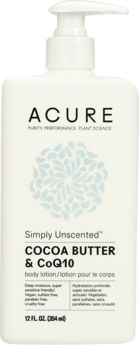 Acure: Simply Unscented Body Lotion Cocoa Butter & Coq10, 12 Fl Oz