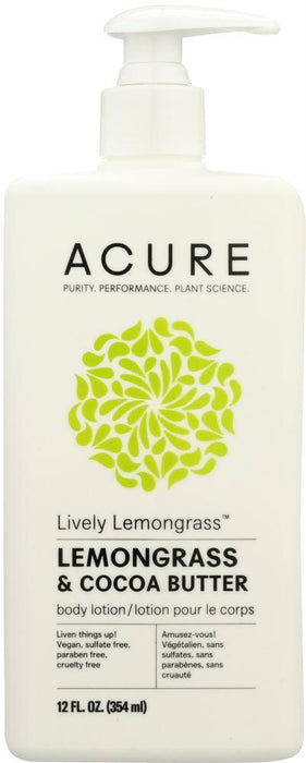 Acure: Lively Lemongrass Body Lotion Lemongrass & Cocoa Butter, 12 Fl Oz