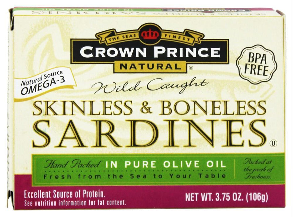 Crown Prince: Skinless & Boneless Sardines In Olive Oil, 3.75 Oz