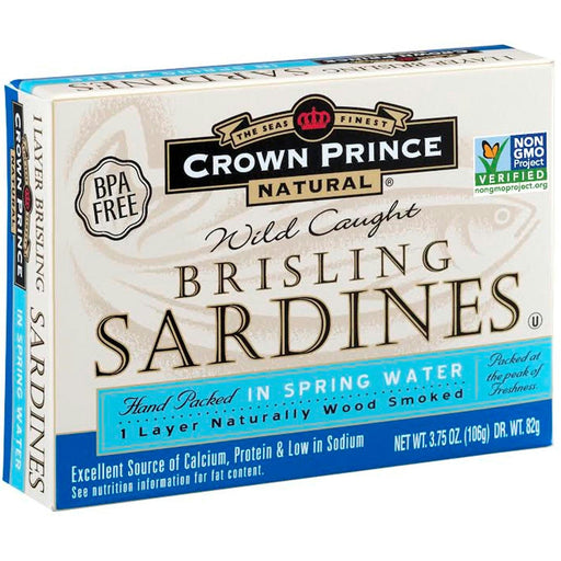 Crown Prince: Brisling Sardines In Spring Water, 3.75 Oz