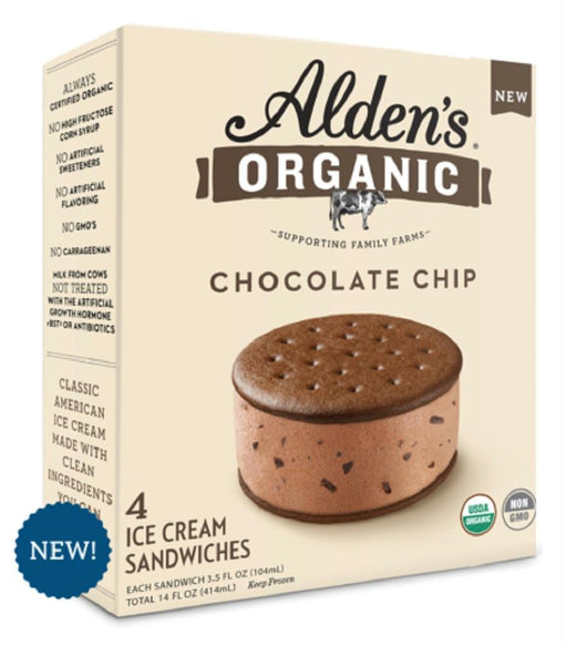 Aldens Organic: Ice Cream Sandwich Chocolate Chip, 4 Pk