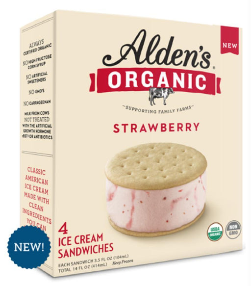 Aldens Organic: Ice Cream Sandwich Strawberry, 4 Pk