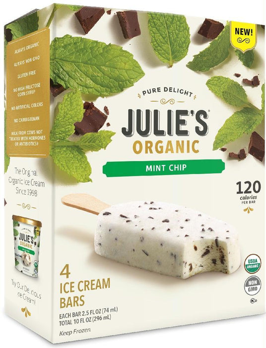 Julies Organic: Ice Cream Bar Mint Chip 4 Bars, 10 Oz