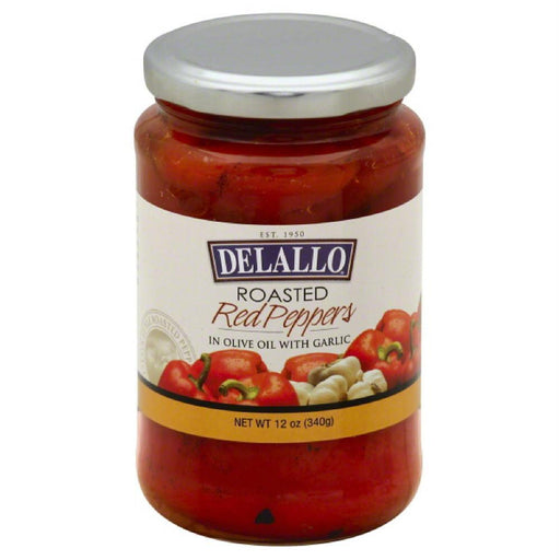 Delallo: Roasted Red Peppers With Garlic In Olive Oil, 12 Oz