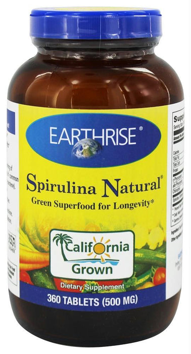 Earthrise: Spirulina Natural Green Super Food For Longevity 500 Mg, 360 Tablets