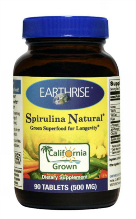 Earthrise: Spirulina Natural Green Super Food For Longevity 500 Mg, 90 Tablets