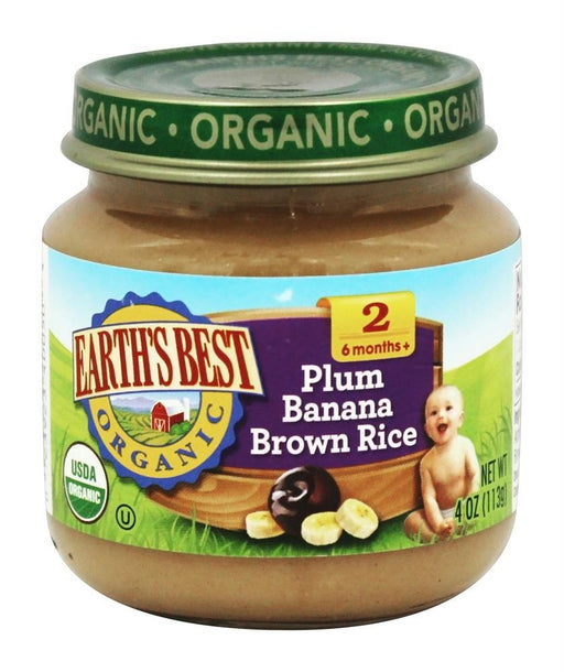 Earth's Best: Organic Baby Food Stage 2 Plum Banana Brown Rice, 4 Oz