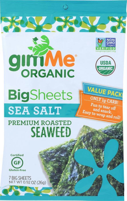 Gimme: Organic Roasted Seaweed Full Sheets Sea Salt, 0.92 Oz