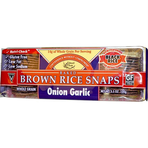 Edward & Sons: Brown Rice Snaps Onion Garlic, 3.5 Oz