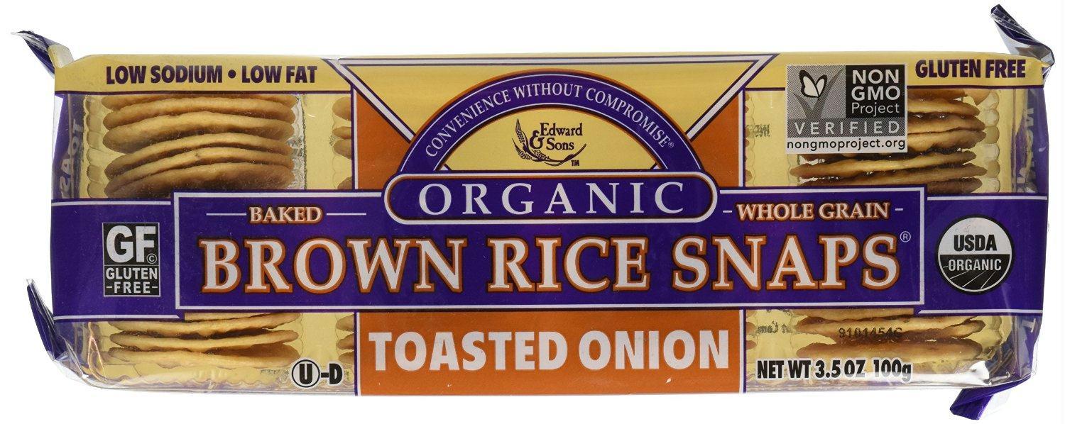 Edward & Sons: Organic Baked Brown Rice Snaps Toasted Onion, 3.5 Oz