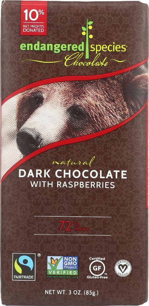 Endangered Species: Natural Dark Chocolate Bar With Raspberries, 3 Oz