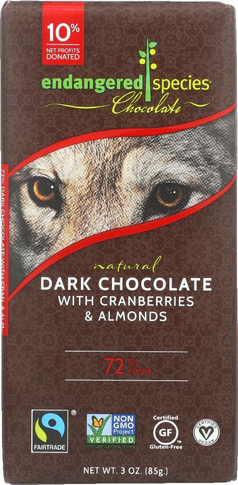 Endangered Species: Dark Chocolate Bar With Cranberries & Almonds, 3 Oz