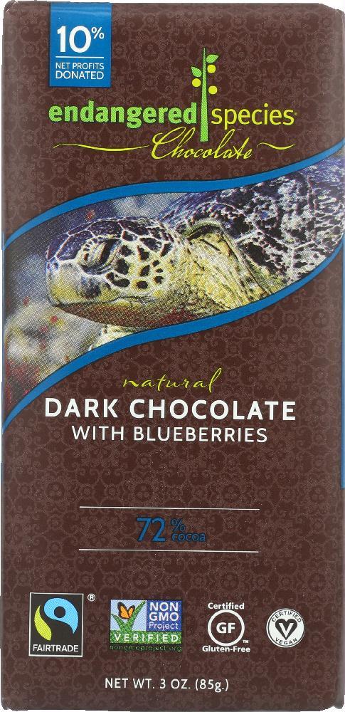 Endaspeciesngered: Natural Dark Chocolate Bar With Blueberries, 3 Oz