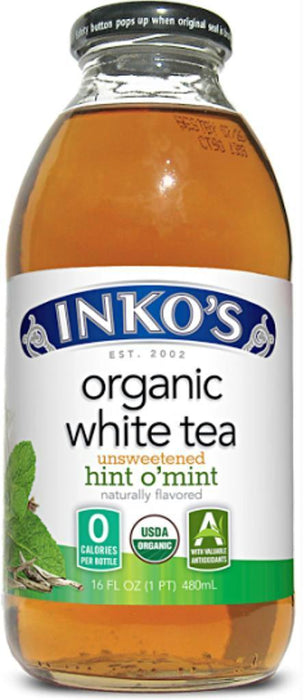 Inkos:  White Tea Organic Unsweetened Hint O'mint, 16 Oz