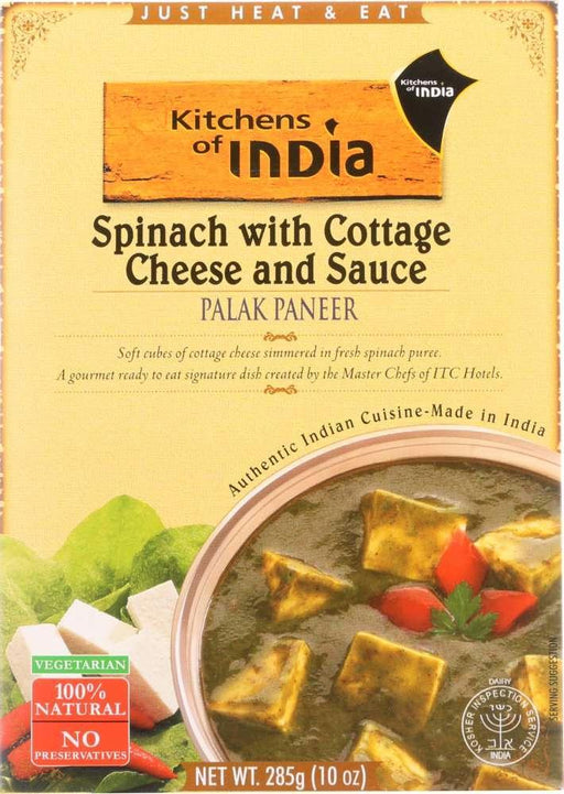 Kitchens Of India: Palak Paneer Spinach With Cottage Cheese And Sauce, 10 Oz