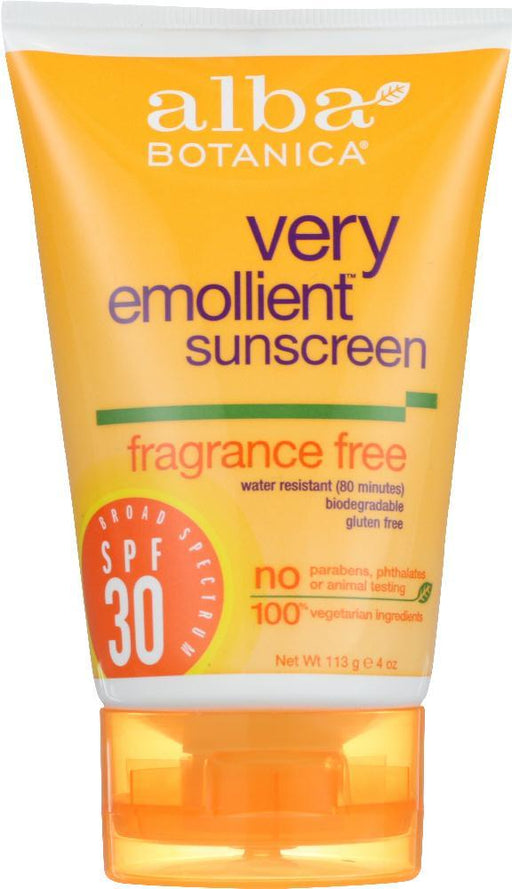 Alba Botanica: Natural Very Emollient Sunscreen Fragrance Free Spf 30, 4 Oz