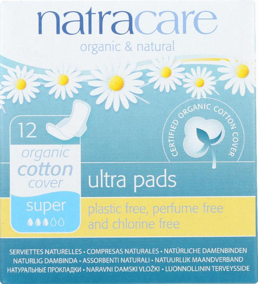 Natracare: Natural Ultra Pads Cotton Cover Super, 12 Pads