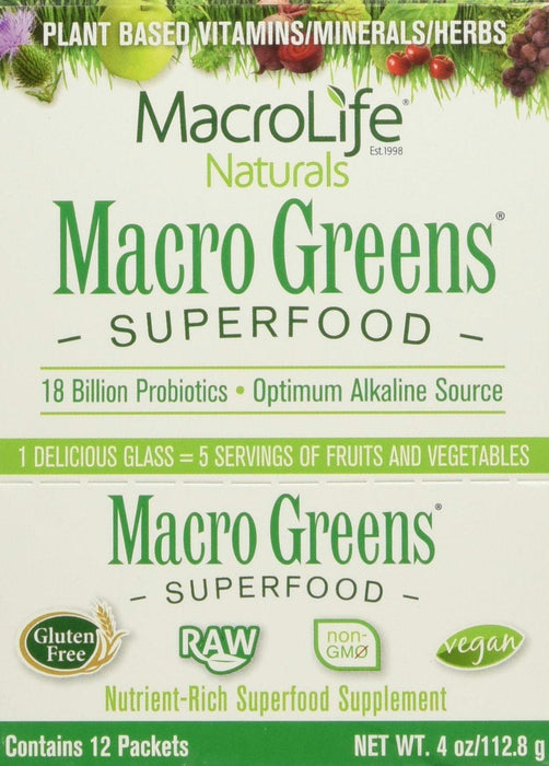 Macrolife Naturals: Macro Greens Super Food Supplement 12 Packets, 4 Oz