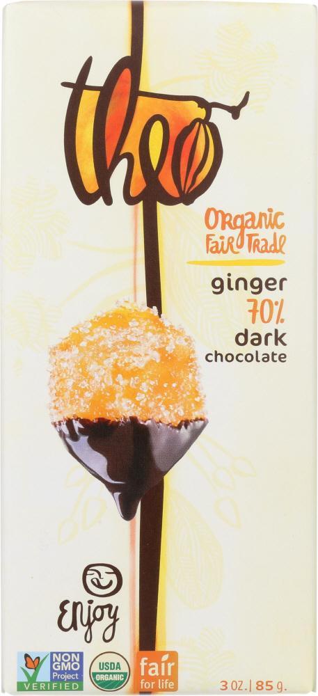 Theo Chocolate: Choc Bar Drk Ginger Org (3.000 Oz)