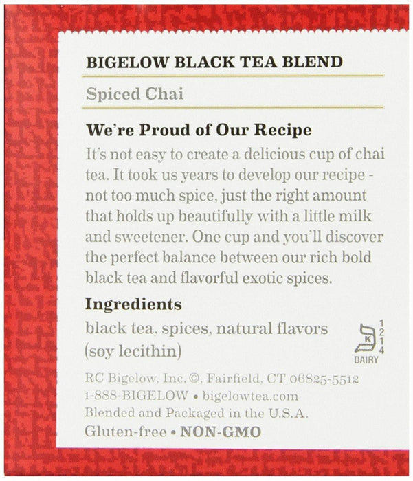 Bigelow: Spiced Chai Black Tea 20 Tea Bags, 1.73 Oz