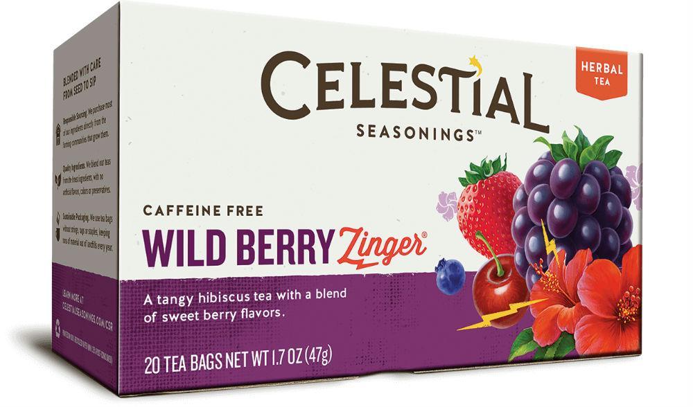 Celestial Seasonings: Wild Berry Zinger Herbal Tea Caffeine Free 20 Tea Bags, 1.7 Oz