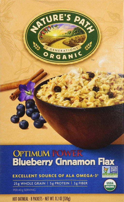 Nature's Path: Organic Optimum Power, Hot Oatmeal, Blueberry Cinnamon Flax, 8 Packets, 11.2 Oz